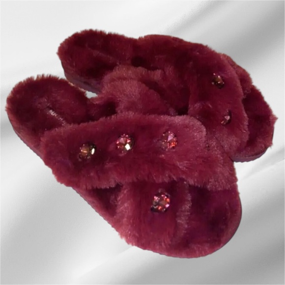 Shoes - MK | Michael Kors Lala Slipper Faux Fur Rhinestone Burgundy Size 5 women’s